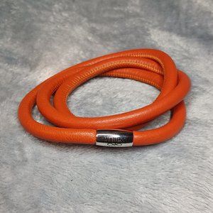 Endless Triple Coral Leather Silver Clasp Bracelet By JLO 9 inch NEW A93